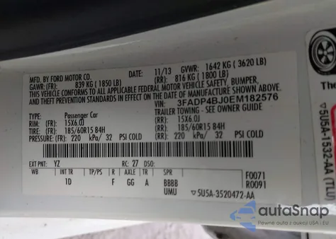 2014 Ford Fiesta Se from USA, damaged, VIN 3FADP4BJ0EM182576